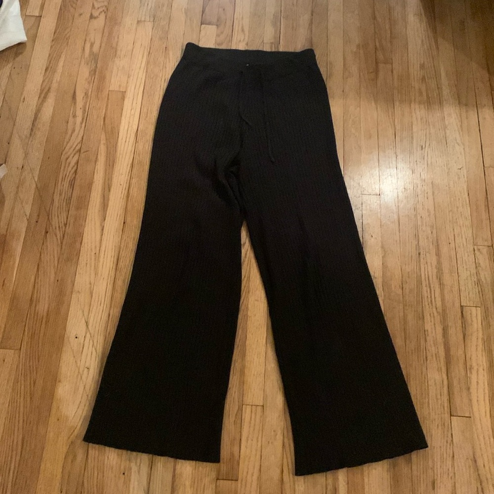 Subtitled Ribbed Sweater Pants with Drawstring Waist Size Small